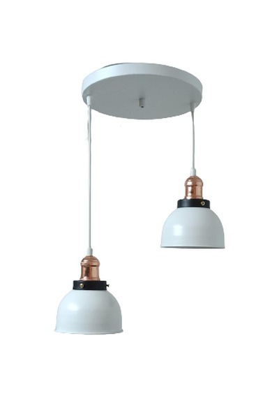 Rys Retro Metal Beyaz 2 Li Bakır Duylu Dekoratif Rustik Sarkıt Avize Çap :30 Cm-rys6088
