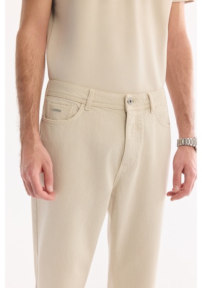 Avva Erkek Bej Düz Yıkamalı %100 Pamuk Roma Crop Slim Fit Jean Pantolon A61y3518