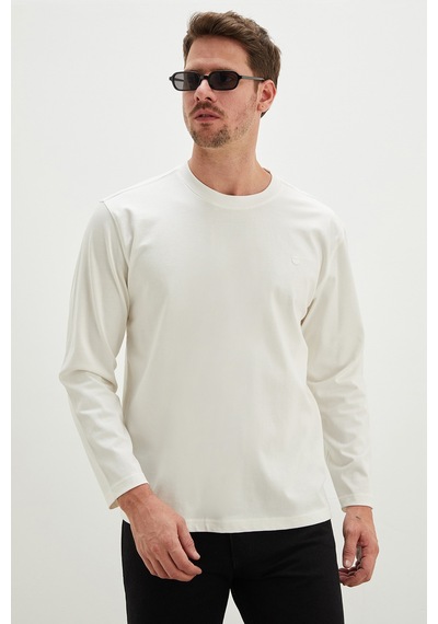 Fullamoda Baskılı Bisiklet Yaka Sweatshirt Ekru