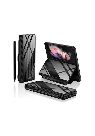 Samsung Uyumlu Galaxy Z Fold 3 Kılıf Kalem Bölmeli Droga Kılıf Siyah
