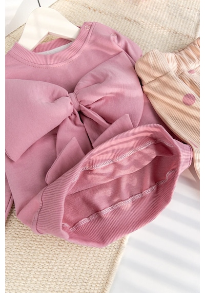 Babymod Fiyonklu 100% Pamuk 2'li Kız Bebek Takım Pembe Pembe
