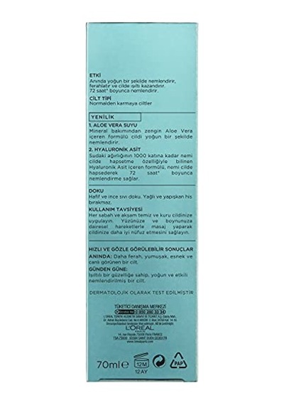 Nem Terapisi Aloe Vera Suyu, Nemlendirici Ve Ferahlık Etkili Krem, Normalden Karmaya Ciltler 70 Ml