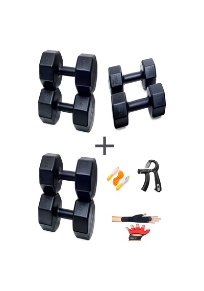 Ps Spor 3 Çift Dambıl Set 3 Kg + 6 Kg + 9 Kg + Eldiven Ayarlanabilir Sayaçlı Yay Ve Atlama İpi