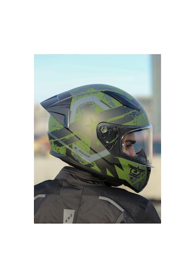 Rapıd 2 Race Thunder Bırds Mat Yeşil-siyah-gri Kask + Spoiler Mat yeşil - Siyah