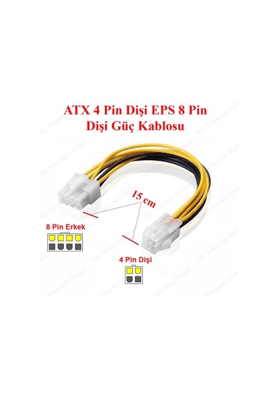 Atx 4Pin Dişi Eps 8Pin Erkek Güç Kablosu Adaptörü Cpu Güç