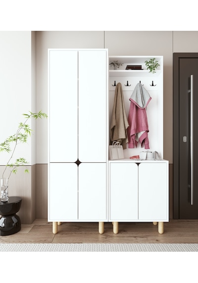 Padova Portmanto Vestiyer Ayakkabılık 6 Kapaklı 4 Askılı Beyaz