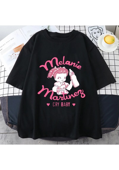 Flood Of Style Yeni Melanine Martinez Cry Bebek Grafik T Shirt Erkek Kadın Sevimli Komik Kısa Kollu T-shirt Siyah