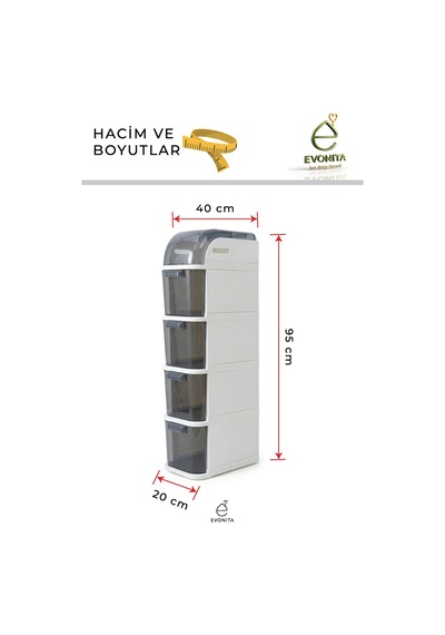 Pro Slim 4 Katlı Çekmeceli Organizer Dolap Çekmeceli Erzak Dolabı Mutfak Banyo Kiler Düzenleyici Renkli