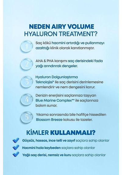 Arındıran Nemlendiren Hacim Veren Saç Kremi Airy Volume Hyaluron Treatment 500ml Blossom Br. Diğer