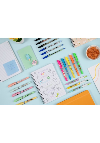 Bıc 4 Colours Kawaii Animals 4 Renkli Tükenmez Kalem + Fosforlu Kalem 2 Li Set Çok Renkli