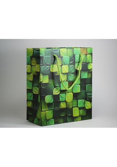 Eczane Hediyelik & Alışveriş Karton Çanta Körüklü Yeşil Mozaik 20 x 10 x 23.50 CM 25 Adet