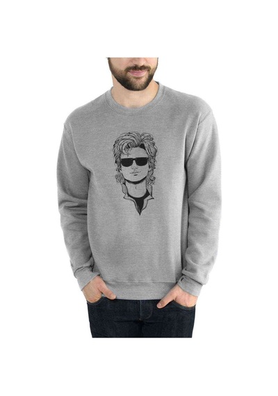 Stranger Things Steve Baskılı Gri Erkek Örme Sweatshirt (530943530)
