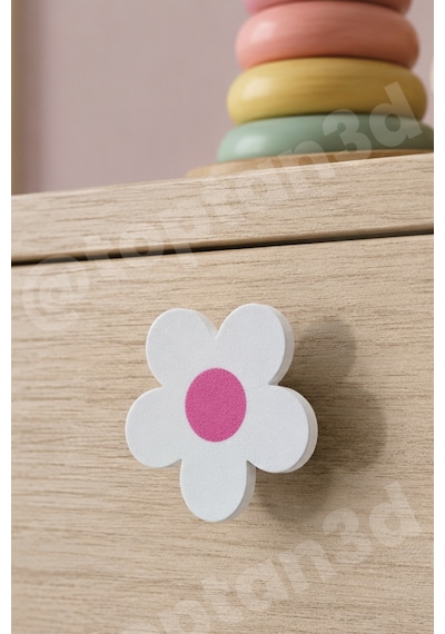 8 Adet - Pembe Papatya Dolap Kulpu - Çocuk Odası Kulp, Papatya Kulp - 5 Cm - Kulp Vidası Dahildir Sarı