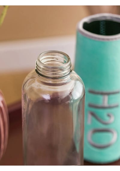 H2o Peluş Kılıflı Cam Matara 600 Ml Turkuaz