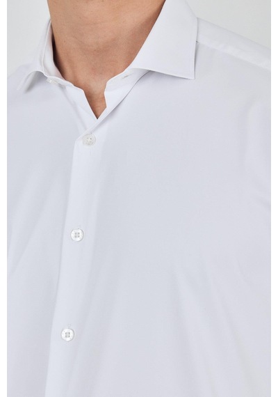 İmza Uzun Kol Düz Bez Ayağı Sert Yaka Cepsiz Pamuklu Classic Slim Fit Gömlek 1004250160 Beyaz