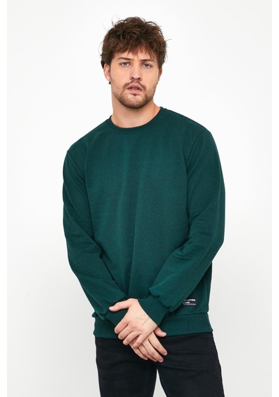 Mmetalic Erkek Koyu Yeşil Basic Bisiklet Yaka Regular Fit Normal Kesim 2 İplik Sweatshirt Yeşil