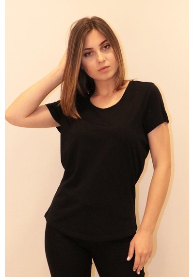 Rich Kadın Bisiklet Yaka T-shirt %100 Pamuk Tişört SIYAH