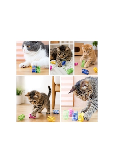 4&amp 39 Lü Renkli Spiral Yay Kedi Oyuncağı, Esnek Ve Hareketli Eğlenceli Kedi Oyun Seti 5671 Çok Renkli
