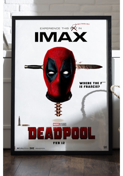 Deadpool Siyah Ahşap Çerçeveli Poster, Dekoratif Film Duvar Tablosu