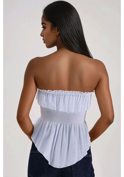 Hiccup Fırfırlı Ve Dokulu Bandeau Top Beyaz