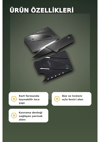 Kredi Kartı Boyutunda Katlanabilir Güvenlik Bıçağı Çift Uçlu Cüzdan Tipi Kamp Çakı Rekli