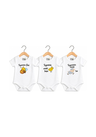 Babylimon Pamuklu Bebek Body - 3'lü Teyze Seti - Yazılı Zıbın Beyaz - 936529475 Beyaz