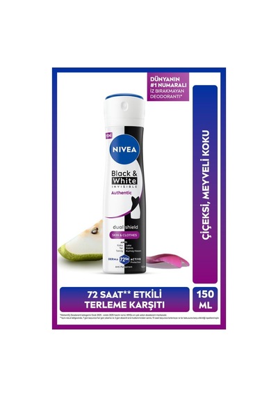 Kadın Sprey Deodorant Black&white Authentic 150 Ml,terleme Karşıtı,meyve,çiçek Kokusu,kumaş Koruması