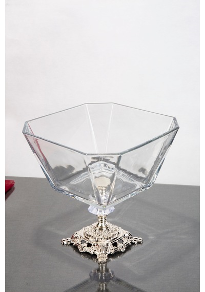 Argkristal Krn Gümüş Salata Kasesi Metal Ayaklı 19x19x19 Gümüş