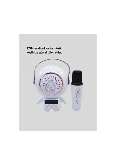Renkli Işıklı Astronot Mini Bluetooth Speaker Ve Karaoke Mikrofon Çok Renkli Çok Renkli