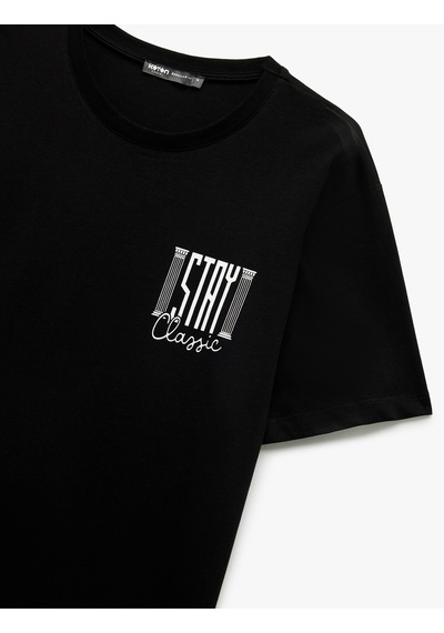 Koton Kısa Kollu Bisiklet Yaka Regular Fit Pamuklu Baskılı Tişört Siyah 6wam10015hk Siyah