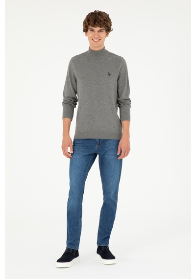U.S. Polo Assn. Erkek Slim Fit Yarım Boğazlı Gri Melanj Basic Kazak 50293499-VR086 U.S. Polo Assn. Erkek Slim Fit Yarım Boğazlı Gri Melanj Basic Kazak 50293499-VR086