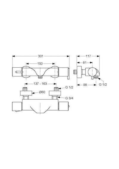 Ideal Standard Jado Glance Termostatik Duş Bataryası - A5329aa- Krom