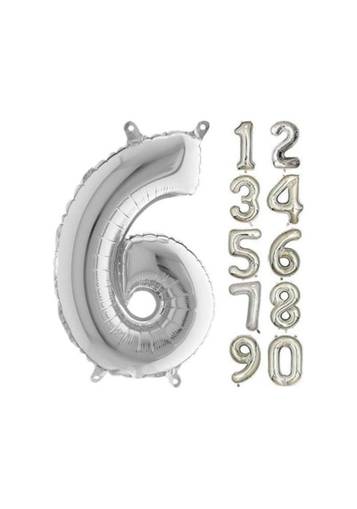 6 Yaş Rakam Folyo Balon Gümüş Silver 100 CM Doğum Günü. Yaşgünü.