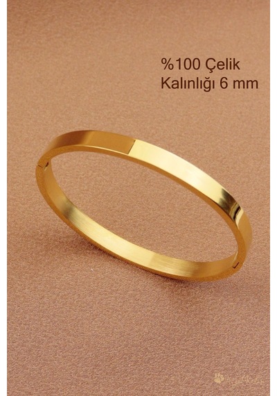 Çelik Kelepçe - Sade Düz Çelik Kelepçe Bileklik Kalınlık 0,6mm Gold - 662082530 Gold