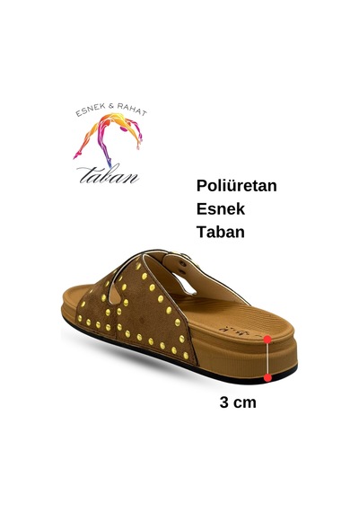 Sermoda Troklu Kadın Terlik - Tokalı Troklu Rahat Ve Esnek Taban Kadın Terlik Kahve