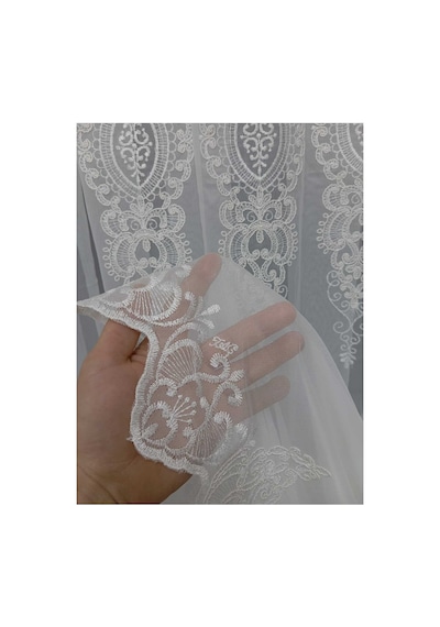 Nakışlı Kort Damask Salon Model Tarz Tasarım Safron Exculusive 3 Kat Pileli Tül Perde Safron