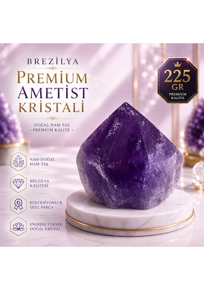 Premium Brezilya Ametist Kristali %100 Doğal Faset Kesim Dekoratif Kristal Taş 225 Gr