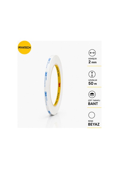 Çift Taraflı Bant 1 Mm X 50 Metre Güçlü Beyaz Yapıştırıcı Bant