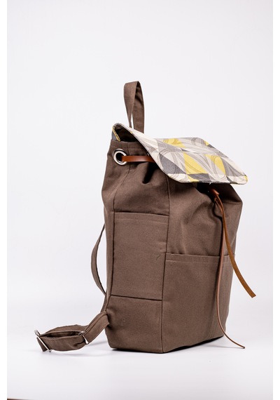 Fabric Craft Bag Sırt Çantası Duck Kumaş Kapaklı 38x40 Cm Kahverengi
