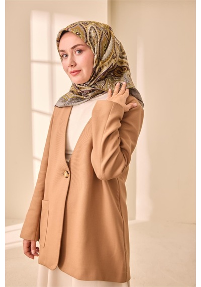 Silk Home Twill İpek Eşarp 11476-49 Acı Kahve, Bej, Yeşil, Yeşil Gri