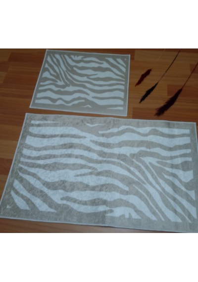 2li Banyo Seti Baskılı Zebra Bej Desenli