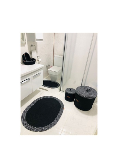 Hasır Jüt 6 Parça Banyo Seti Siyah Siyah