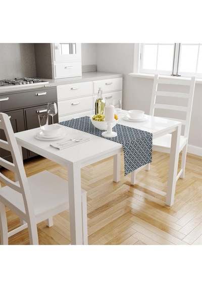 Mavi Geometrik Runner 140x45cm Ince Keten, Uluslararası Yıkama Ve Solmama Sertifikası Çok Renkli