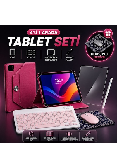 Casper Vıa S40 Uyumlu 4 Lü Tablet Seti Klavye + Kılıf + Kalem