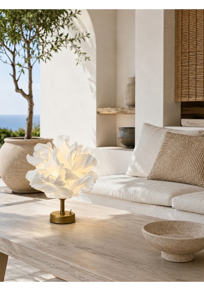 Beyaz Atelier Tasarım Kablosuz Pilli Masa Lambası - Alt Eskitme Gold