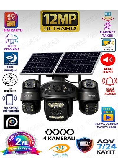 Onqam P Onsg4484 4g Kamera 4 Lens 3mp Aov Güneş Enerjili Güvenlik Kamerası