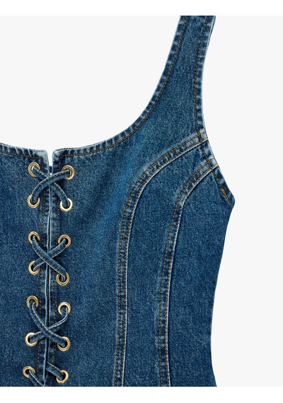Koton Bağcık Detaylı Slim Fit Pamuklu U Yaka Kolsuz Denim Korse Bluz Koyu İndigo 7wal30010md Dark Indigo Koton Bağcık Detaylı Slim Fit Pamuklu U Yaka Kolsuz Denim Korse Bluz Koyu İndigo 7wal30010md Dark Indigo