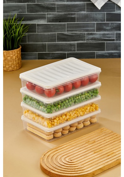 Multi Box 4 Lü Set Saklama Kabı Seti - Dondurucu & Mikrodalga Uyumlu Krem