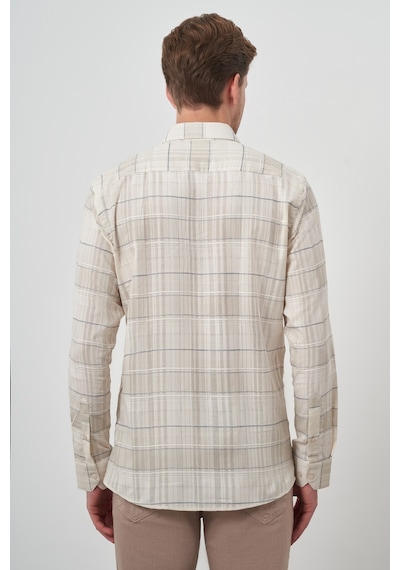 Morven Erkek Bej Pamuk Trend Panolu Dynamic Fit Gömlek 25ms004025653 Bej Bej