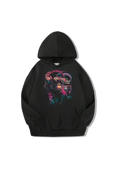 Brz Kids Unisex Çocuk Neon Gorilla Hoodie-siyah Siyah